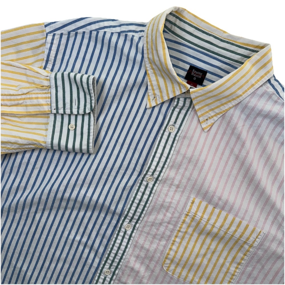 Rowing Blazers Shirt Men's X-Large White Colorful Striped Oxford Preppy Pocket